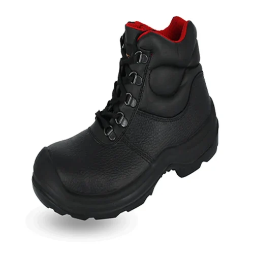 Chaussure de securite haute noir cuir fleur hydrofuge