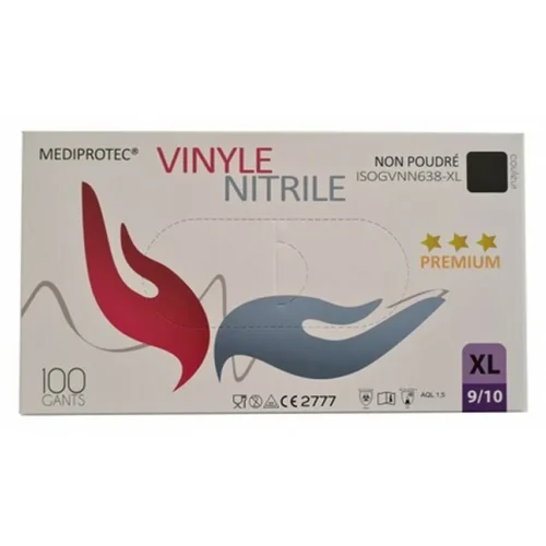 Gants nitrile/vinyle  bleus n/poudre  classe .1 (boîte de 100)