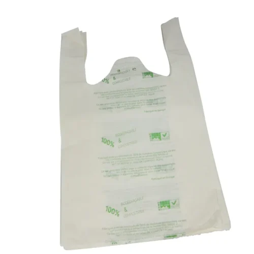 Sacs bretelles biodegrables blanc 26 + 12 x 45 /14µ (carton 2000)