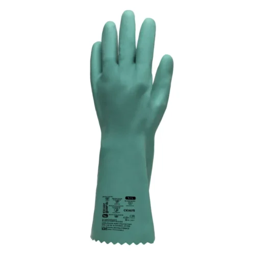Gants eurochem ni550, nitrile vert coton, 0.85mm, 35cm (sachet 12)