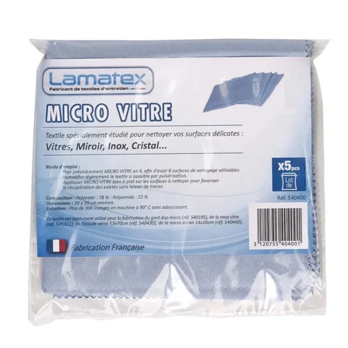 Micro vitre essuyage microfibres speciale vitre 39x39 (par 5)