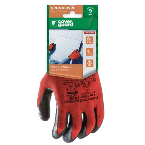 Gants eurolite 13l850 j13 pe rouge enduction latex noir (sachet 5)
