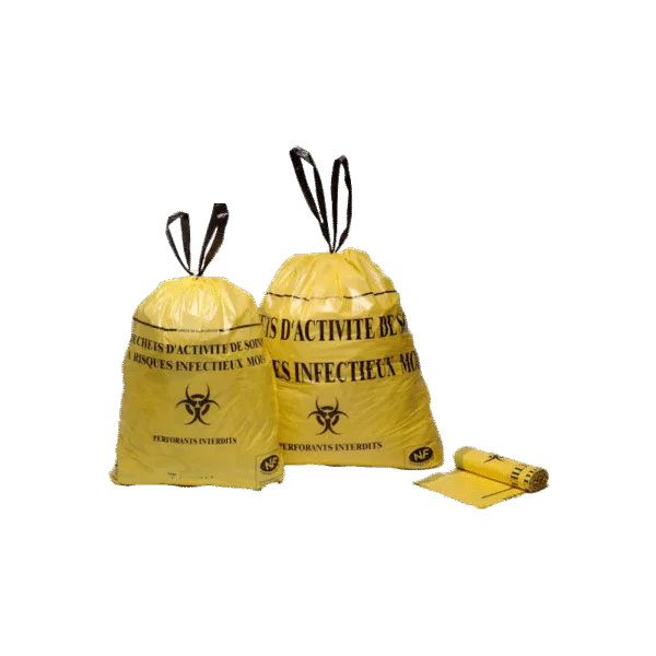 Sacs DASRI jaunes 15 L – lien coulissant 400×350 mm – Carton 500