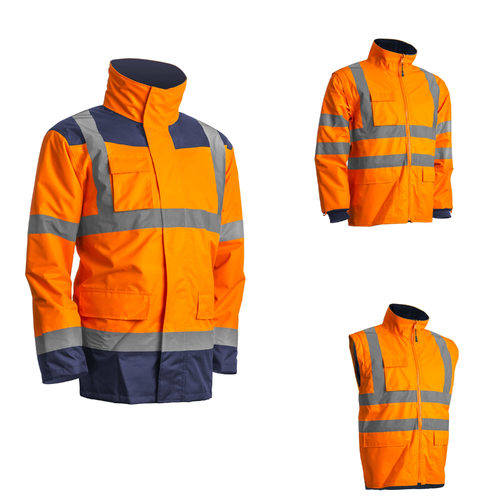 Parka Kanata 4en1 - 100%PES et Doublure taffetas - HV Marine Avec veste intérieur manches amovibles + Doublure polaire 280g/m2