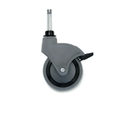 Roue caout+frein 125mm cpl pivot metal long alpha