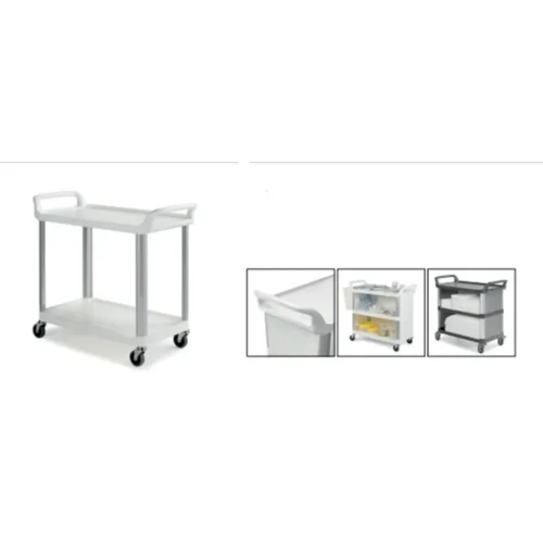 100SER0001-BLANC Chariot service silver montant alu. 2 plateaux