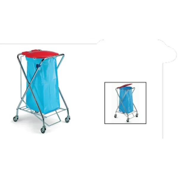 100TER0770 Chariot support sac rond chrome pliable + couvercle pedale 120l